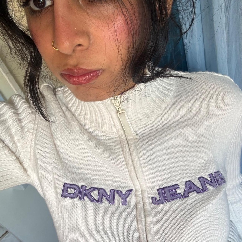 DKNY Jeans Cream Ribbed Half Zip Sweater